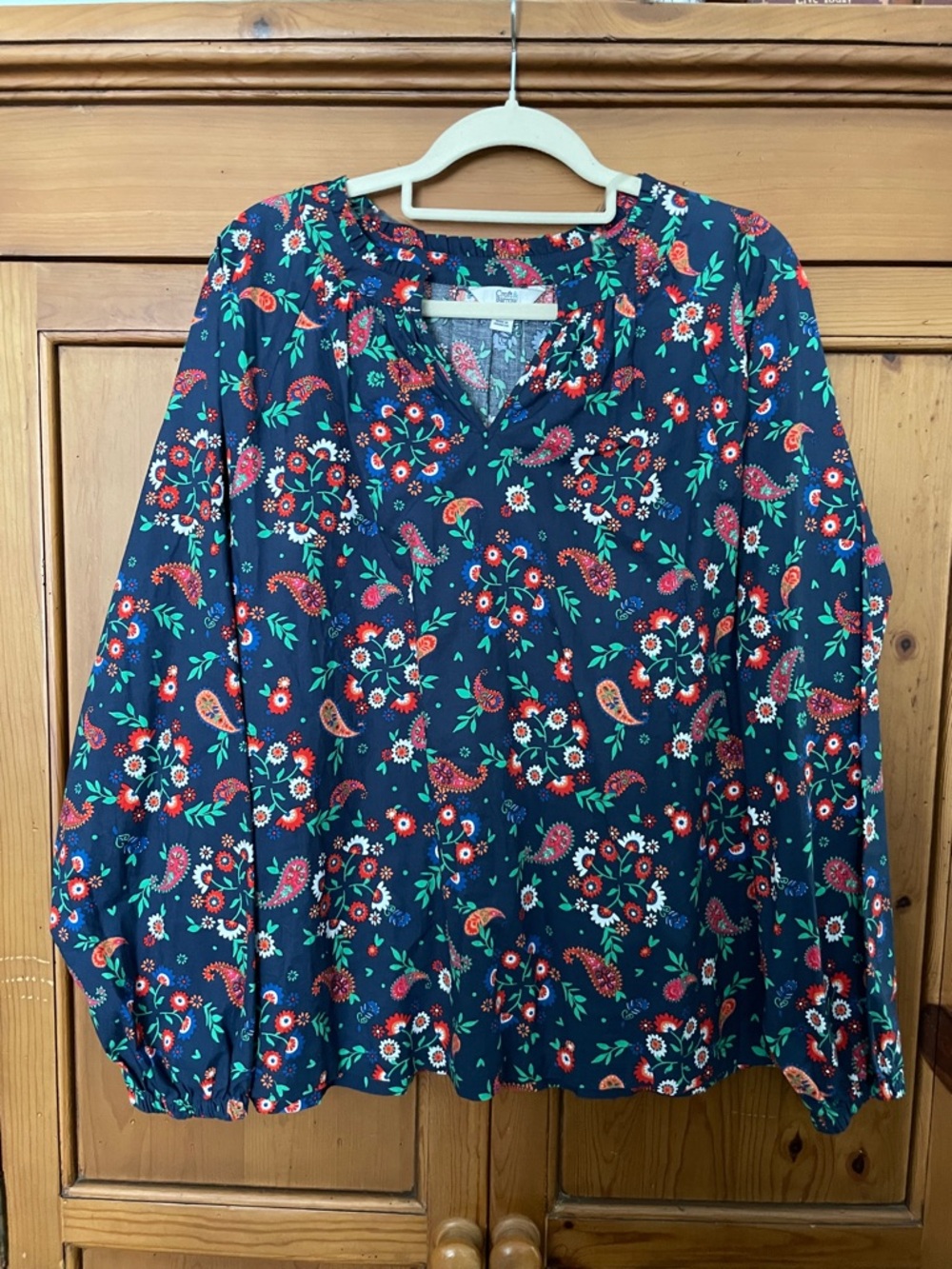 Women's Cotton Navy Floral Long-Sleeve Blouse